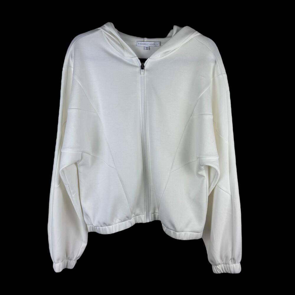 Sincerely Jules White Zip Hoodie Sweatshirt Womens Sz L
